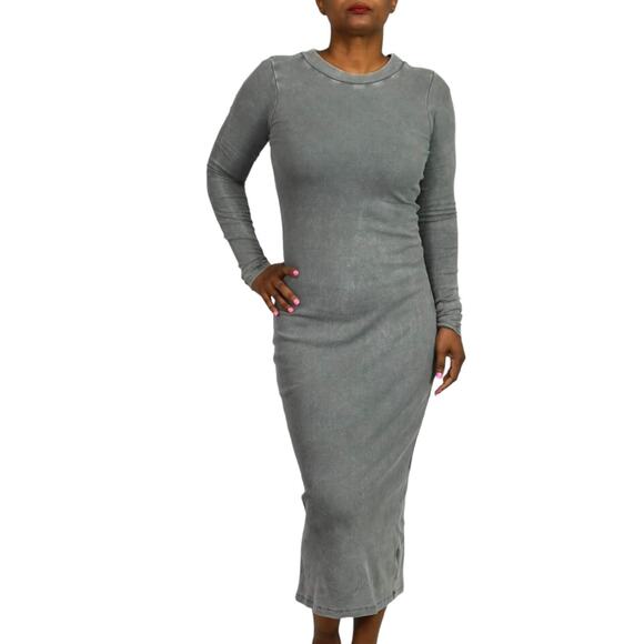 Young Fabulous Broke Dax Dress Grey Midi Ribbed Column Long Sleeves Size Small - Picture 7 of 16